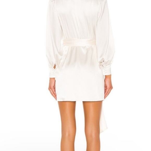 Retrofete Long Sleeve Ivory White Mini Dress Waist Tie Satin Silk Sz Small - Picture 3 of 14